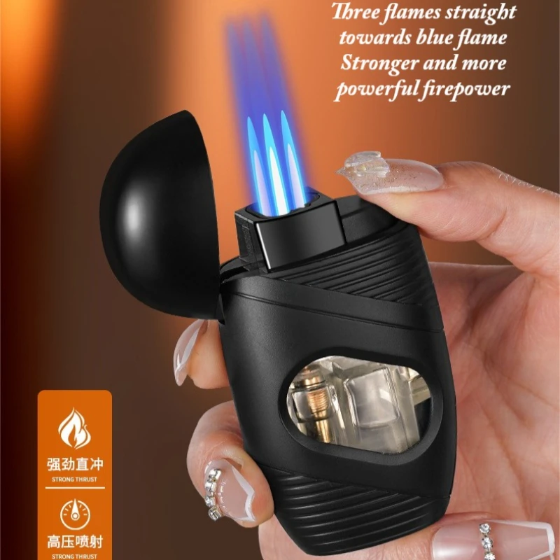 

Three Flame Outdoor Windproof Blue Flame Multi functional Cigarette Lighter with Cigar Punching Knife Portable Mini Lighter