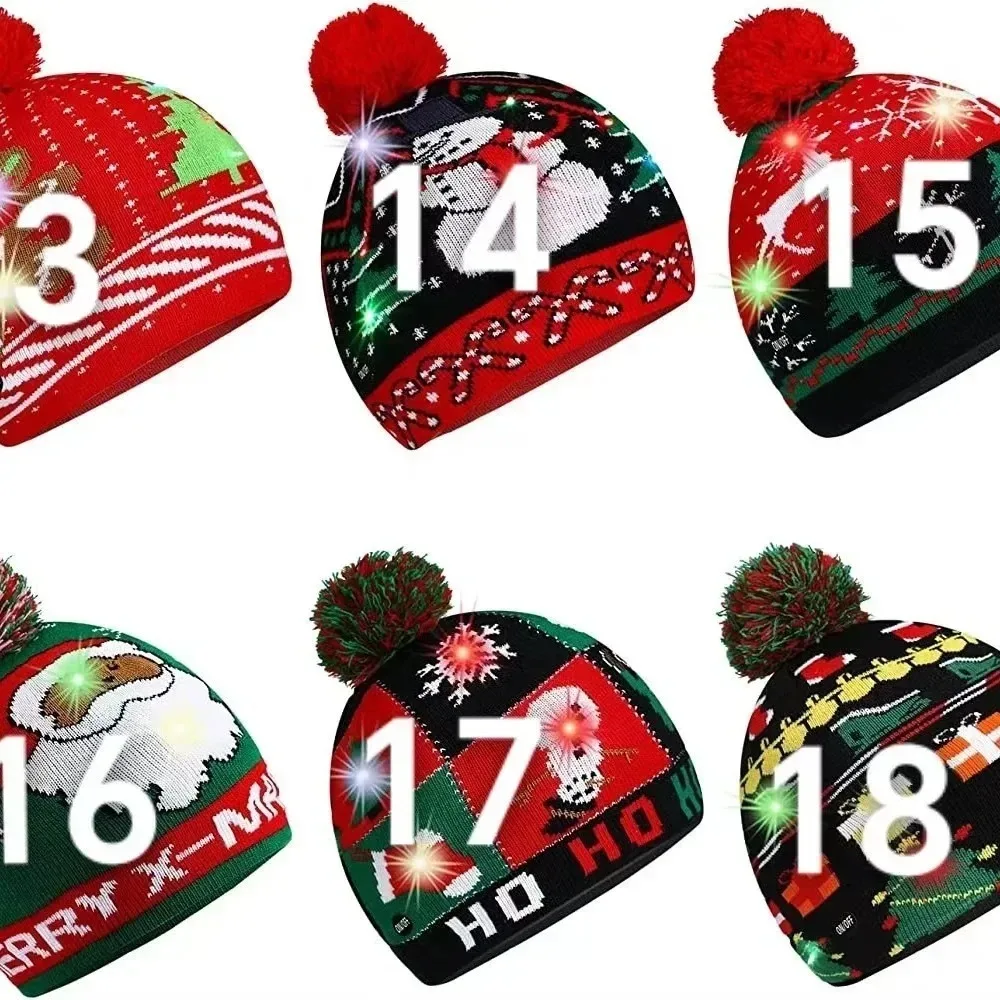 LED Christmas Knitted Hat Light Up Xmas Beanie Cap Unisex Winter Beanie Sweater Hat with Colorful LEDs for Christmas New Yea