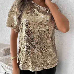Asymmetric blouse with female glitter, manga batwing, gold sequin, bright party, night clothes 10 Main Sales Gold Blouse - №6
