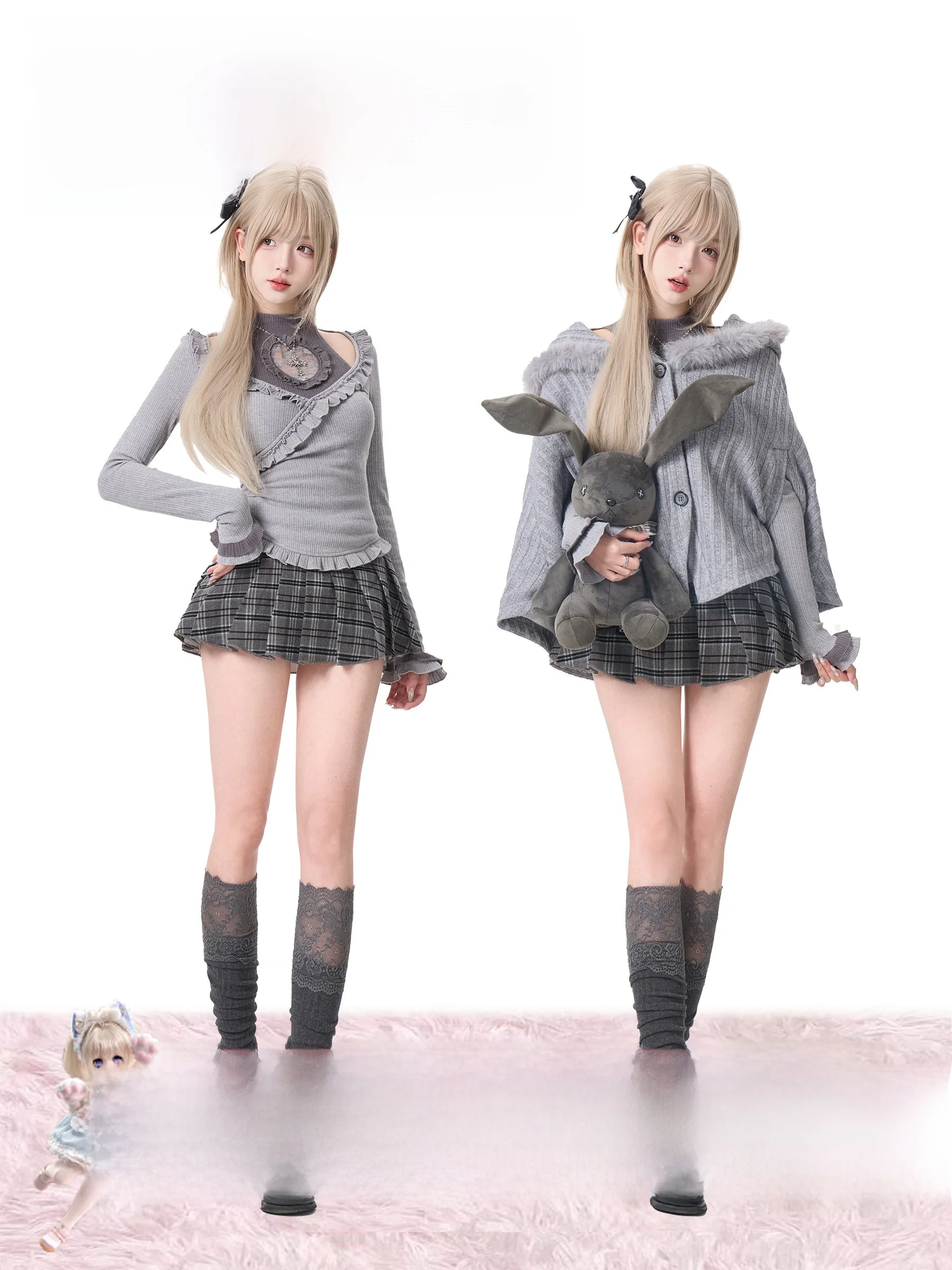 

Вязаная юбка с клетчатым узором и длинное пальто с капюшоном в стиле Berlin Girl для молодых женщин, повседневная одежда, весенний сезон