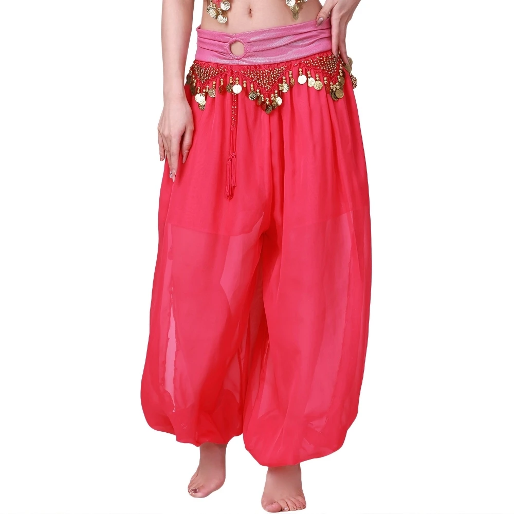 

Брюки для танца живота для женщин, шифоновые брюки-шаровары с золотыми монетами, одежда для танцев в стиле трайбл-фьюжн