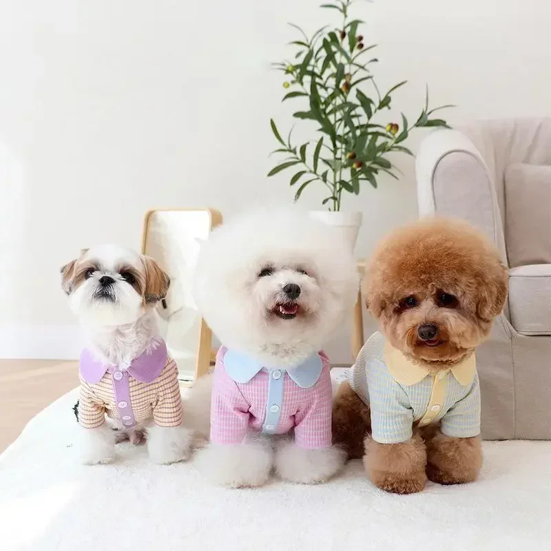 Ins Dog Clothes Striped Lapel Shirt Pet Teddy Koki Bear Small And Medium-sized Dog Spring And Summer Clothes Dog Shirt