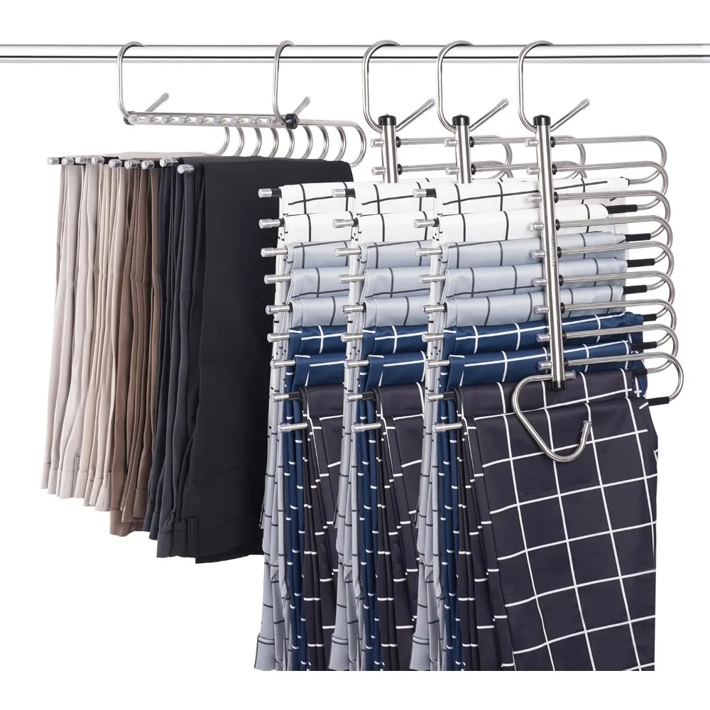 9 Layer Amazing Jeans Hangers - Space Saving Pants Hangers - Multiple Hangers in One for Leggings, Pants and Scarves - Non-slip