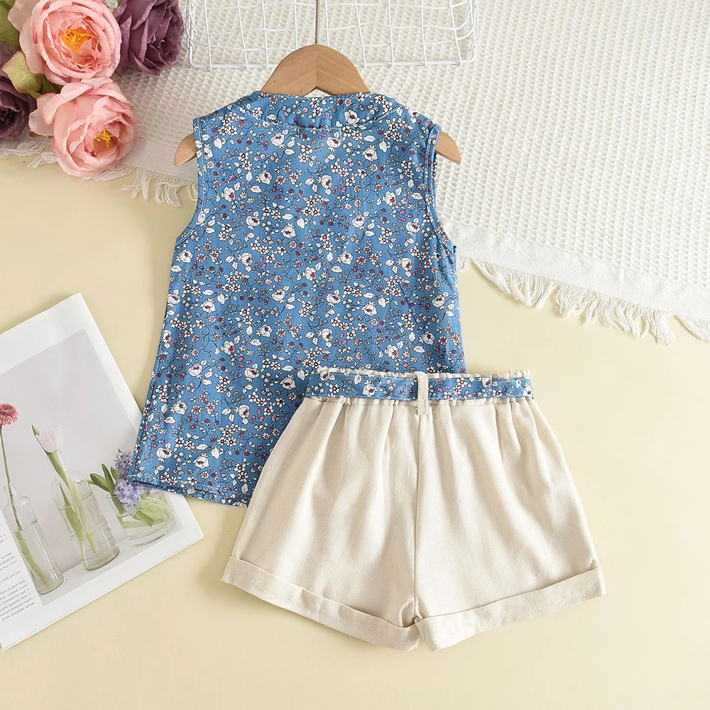 Melario Kleinkind Kinder Baby Mädchen Floral Blau Bluse T-shirt Hosen Sommer 2PCS Anzug Infant Mädchen Kleidung 2-6 jahre Neue Mädchen Outfits – Detail 12