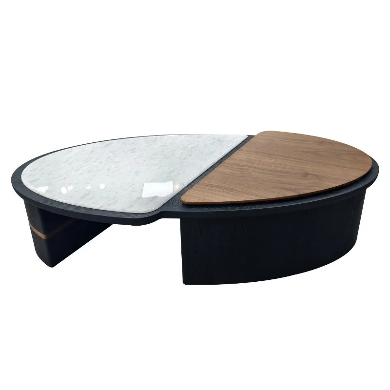 Modern simple oval coffee table lifting solid wood antique coffee table special-shaped living room small apartment