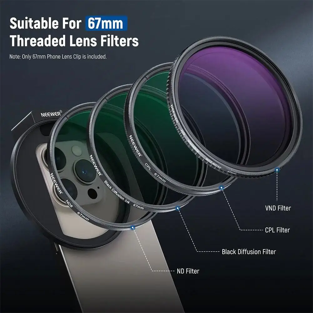 Black Filter Clip 67mm for iPhone Clip-on Lens Filter Adapter Camera Assistant Lens Effects Filter Clip