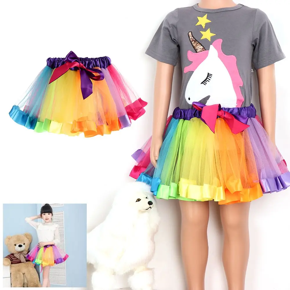 Fashion Baby Girl Party Toddler Princess Rainbow Tutu Skirt Tulle Dance Dress