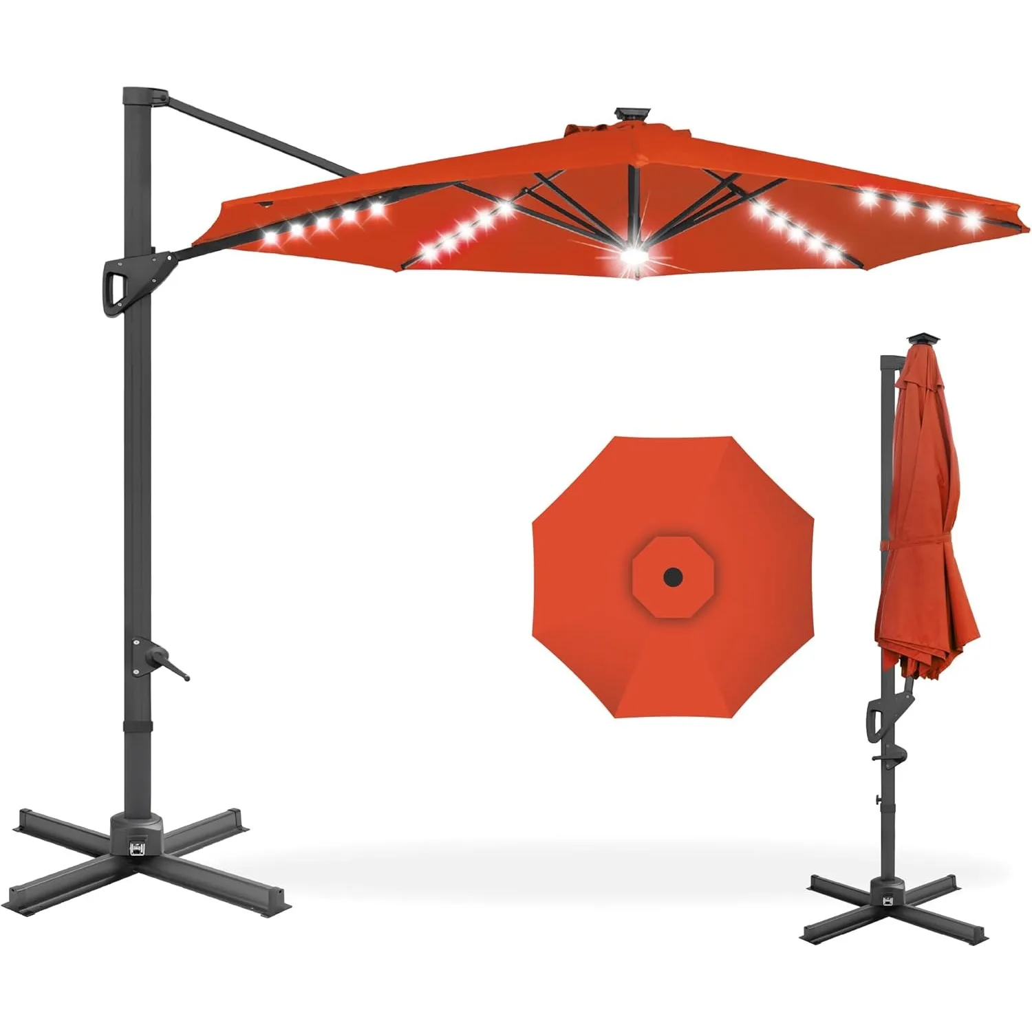 

Best Choice Products 10ft Solar LED Cantilever Patio Umbrella 360-Degree Rotation Hanging Offset Market Outdoor Sun Shade Rust
