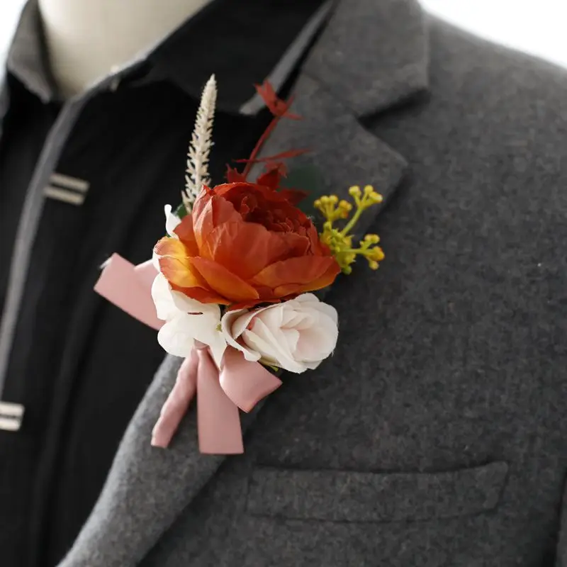 Ślubny pan młody Boutonnieres bukiecik kwiatów broszka dla panny młodej biżuteria dla druhny koszula męska szpilki na imprezę bal akcesoria