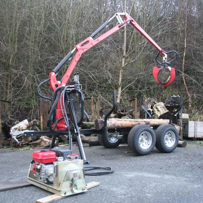 ATV 1.5 Ton Log Trailer, Hydraulic Grapple Crane Log Loader, Heavy Duty Firewood Timber Forestry Transport Trailer TTC03T