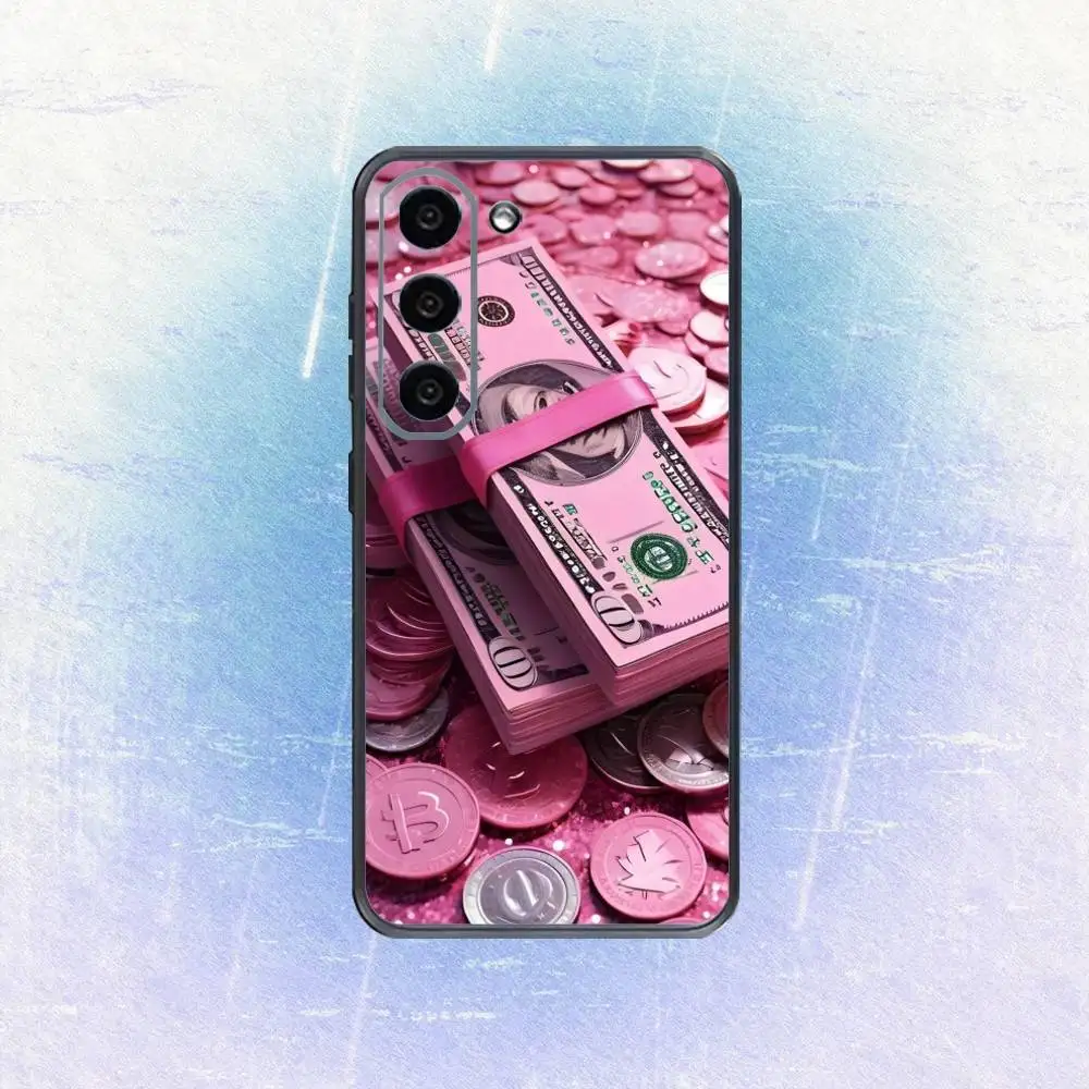 P-ピンクドル紙幣デザイン電話ケース、サムスンギャラクシーA73、A72、A71、A70、A53、A52、A51、その他用ソフトブラックカバー