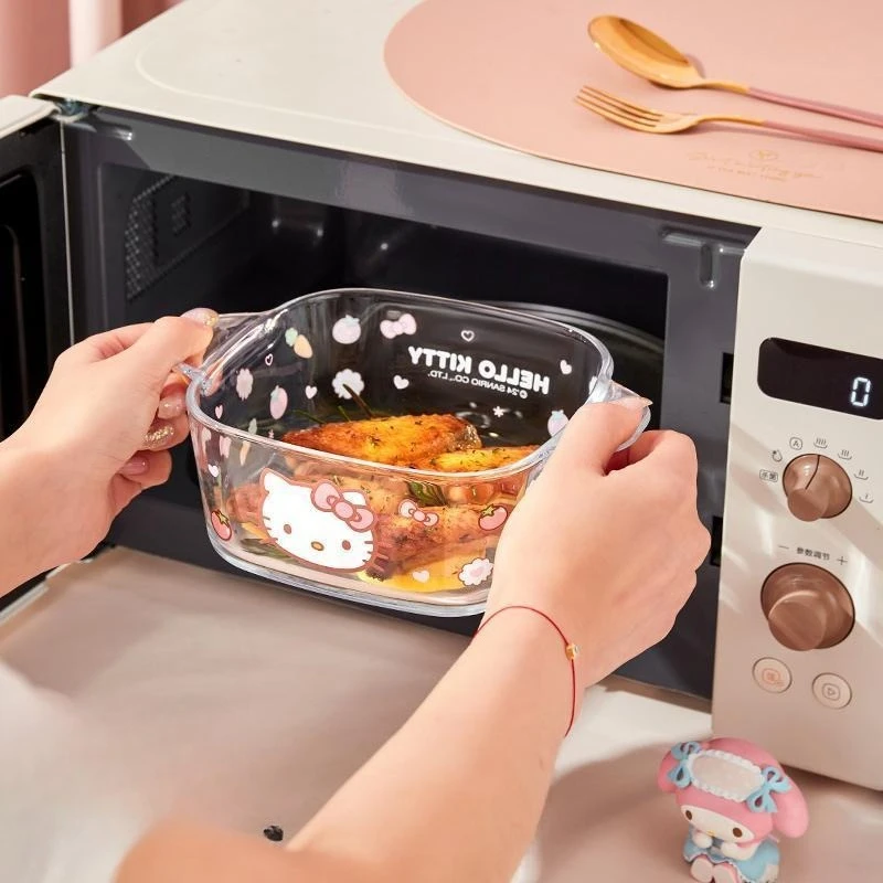 أنيمي جديد سانريو مرحبا كيتي سينامورول وعاء زجاجي ملزم الكرتون لطيف الحلوى سلطة وعاء الزبادي مقاومة درجات الحرارة العالية #4
