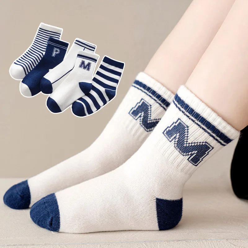 5Pairs/Lot Kids Boys Socks Korean Letter Stripe Print Sock for Kids Spring Autumn Soft Cotton Children Sport Socks