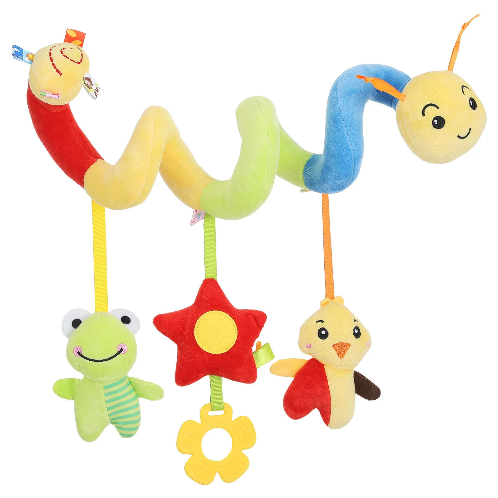 Soft Touch Caterpillar Crib Wrap Hanging Spiral for Infant Stroller Car Seat Squeaky Sound Developmental Activity 0-6 Months