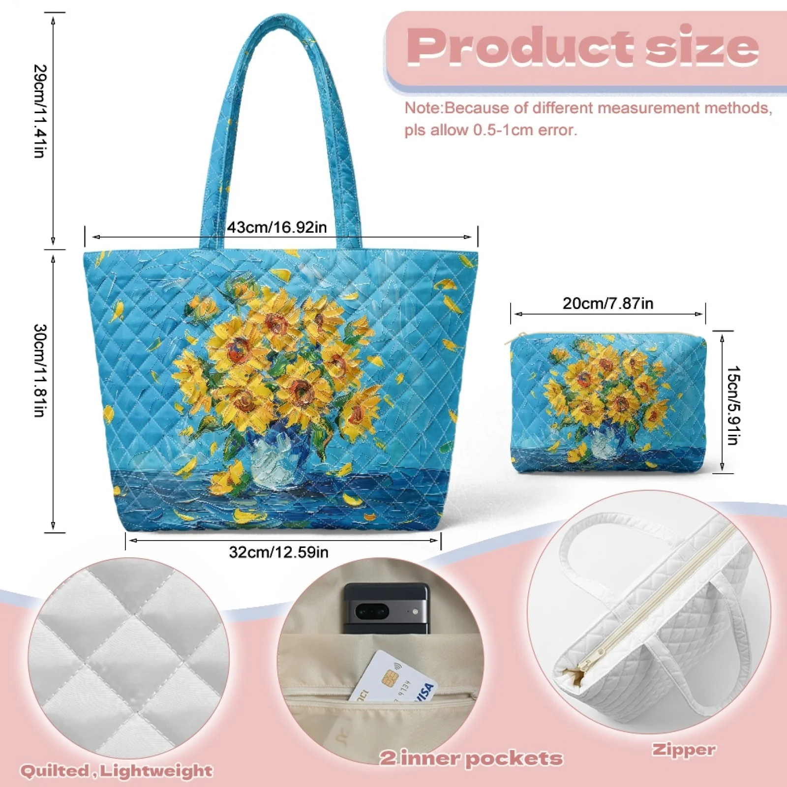 Coloranimal Purple Lavender Floral Set 2 Piece Portable Quilted Purses and Handbags for Casual New Trend