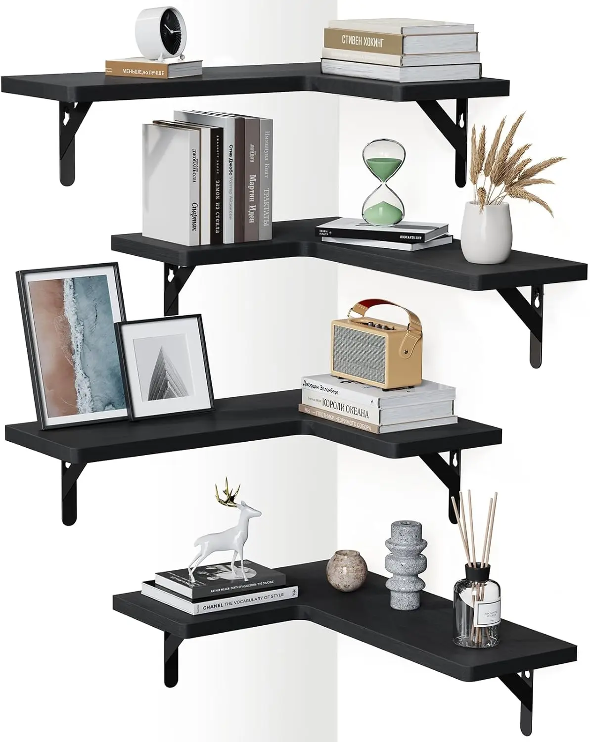 

Corner Floating Shelves, Set of 4 Corner Wall Shelves, Shelves for Wall Decor, Corner Wood Shelves for Home Decor, Offi