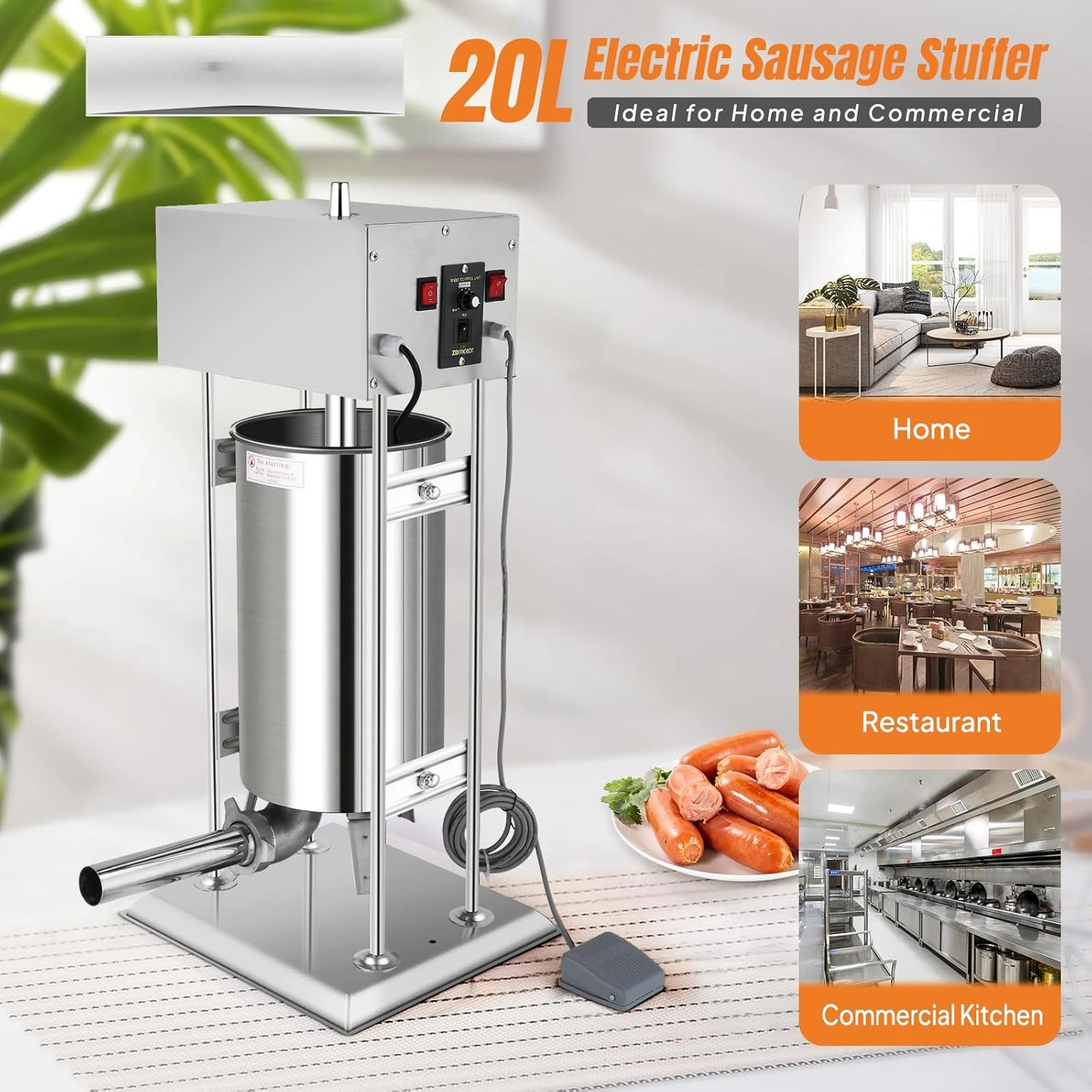 Electric Sausage Stuffer, Adjustable Speed Stainless Steel Sausage Maker Meat Stuffer,  Home & Commercial