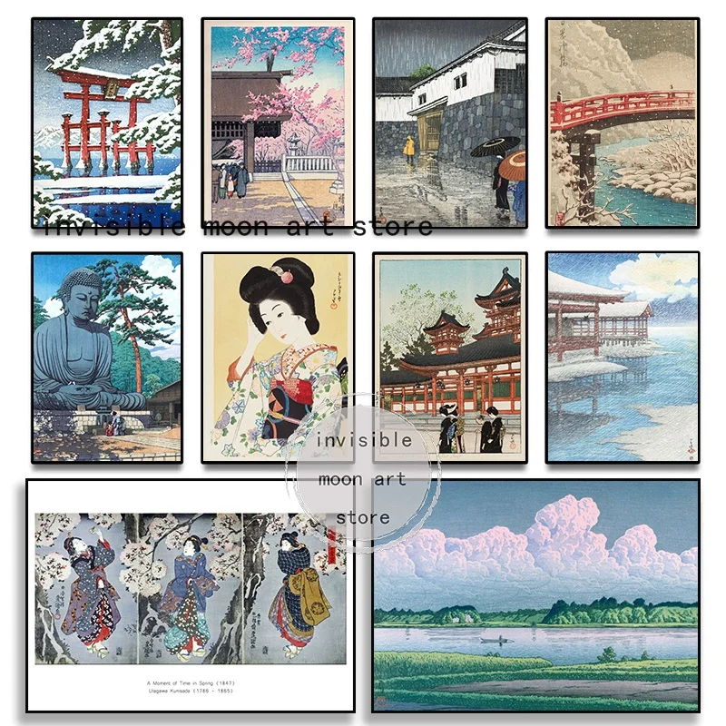 Japanese Ukiyo-e Kawase Hasui Artworks Rainbow,boat,snow Landscape Art Poster Canvas Painting Wall Print Picture Room Home Decor