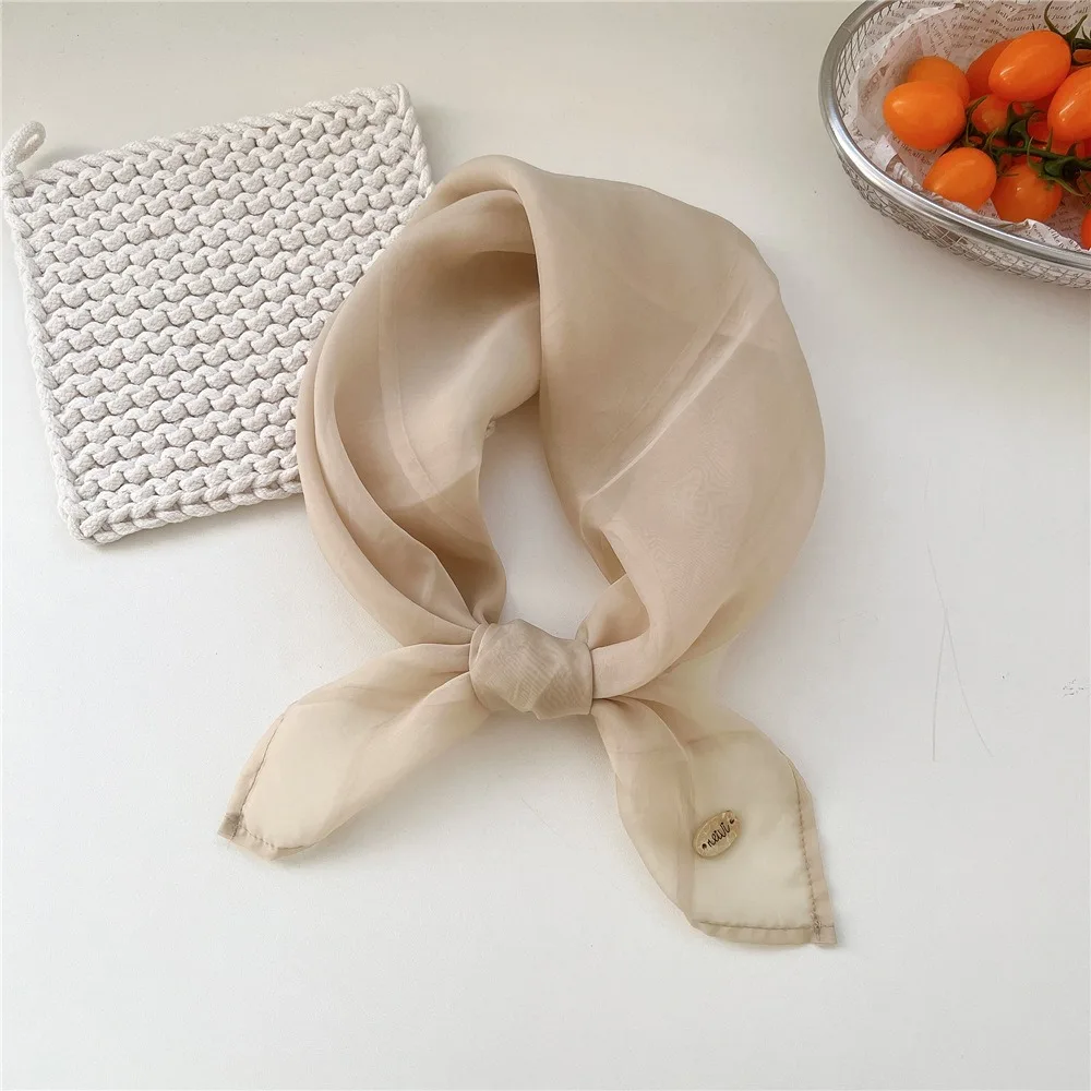 Elegant Solid Color Small Square Scarf Thin Breathable Cotton Linen Scarves Headband Korean Square Handkerchief Women