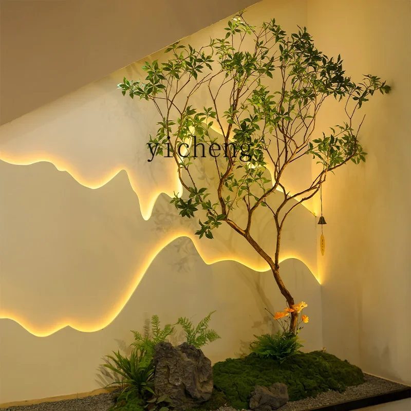4-10indoor large-scale simulated landscaping hotel villa high-end green plant landscape decoration under the stairs