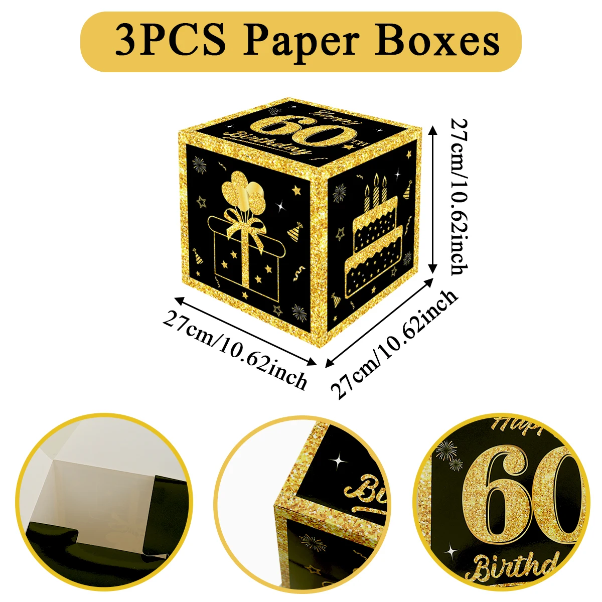 Gold Black Birthday Number Boxes 18 3pcs 30 40 50 60 Years Old Birthday Paper Boxes Decoration Adult Birthday Party Decoration