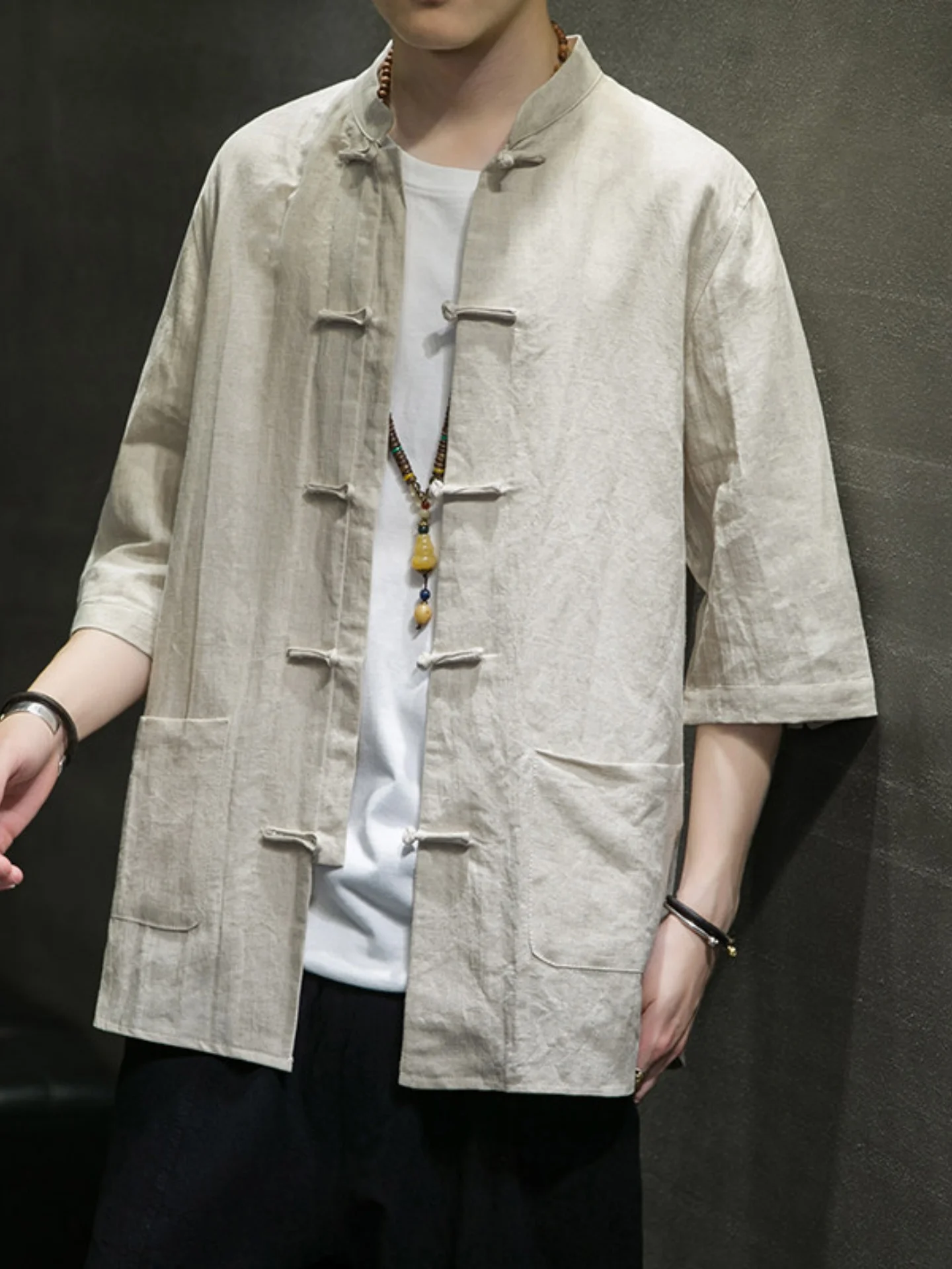 

Мужская летняя рубашка-жакет из хлопка и льна с коротким рукавом на пуговицах в китайском стиле, свободного кроя, для молодежи, городская мода