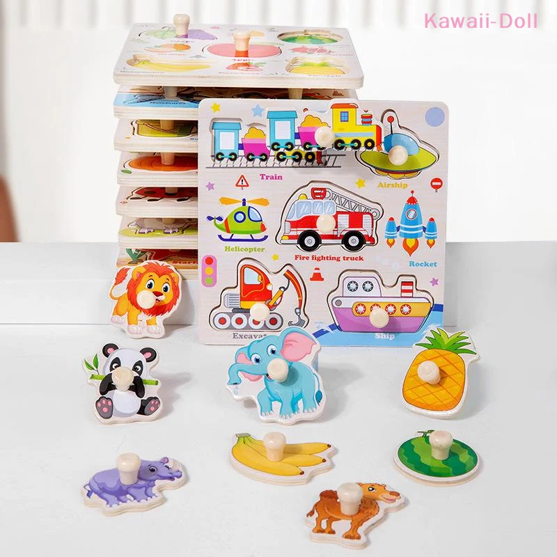 [DO]1Set Wooden Montessori Puzzles Toys Hand Jigsaw Life Cognition Fish Games Interactive Educational Toy[DO]