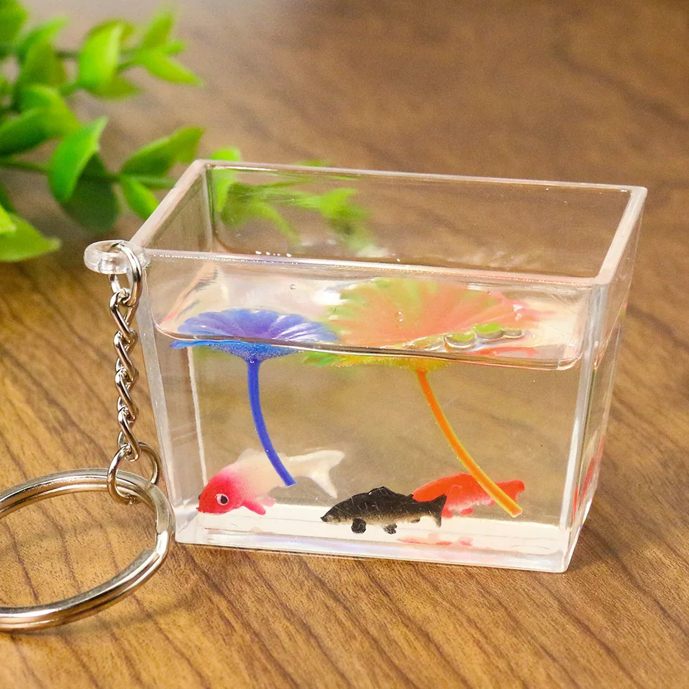 Simulation Aquarium Keychain Mini Fish Water Tank Pendant Lotus Leaf Fish Bag Pouch Charms Ornament Hanging Woman Jewelry Gift