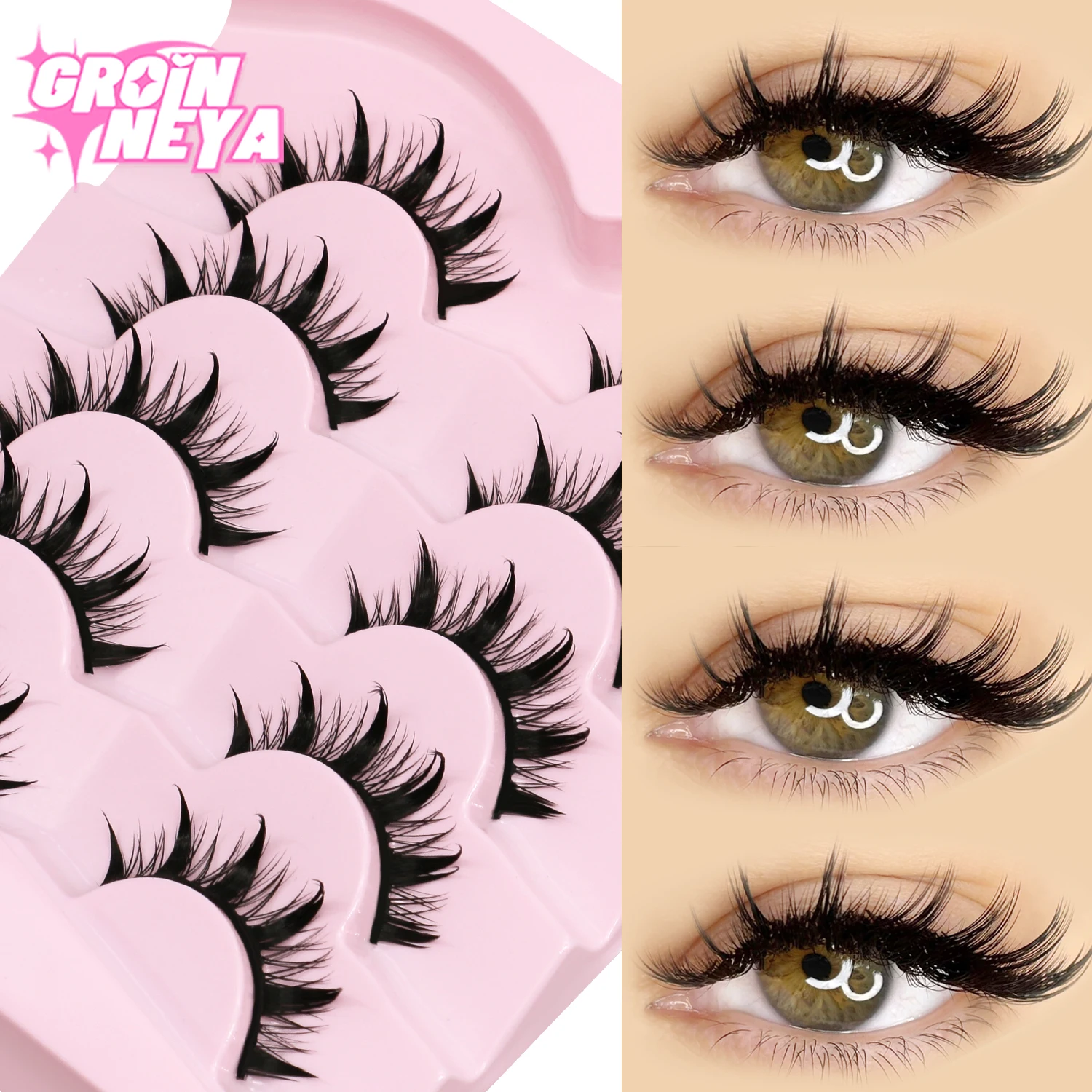 GROINNEYA New Manga Lashes Soft Natural Eyelashes Devil eyelashes Manga Eyelashes Daily Dating Makeup Eyelashes Lashes Wispy