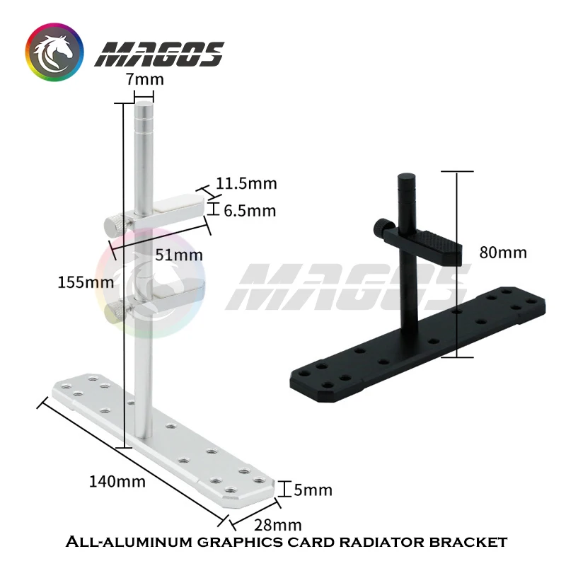 Aluminum Alloy Graphics Card Bracket, 12cm/14cm Fan Position Mounting for Universal Side Transparent Glass Panel Case