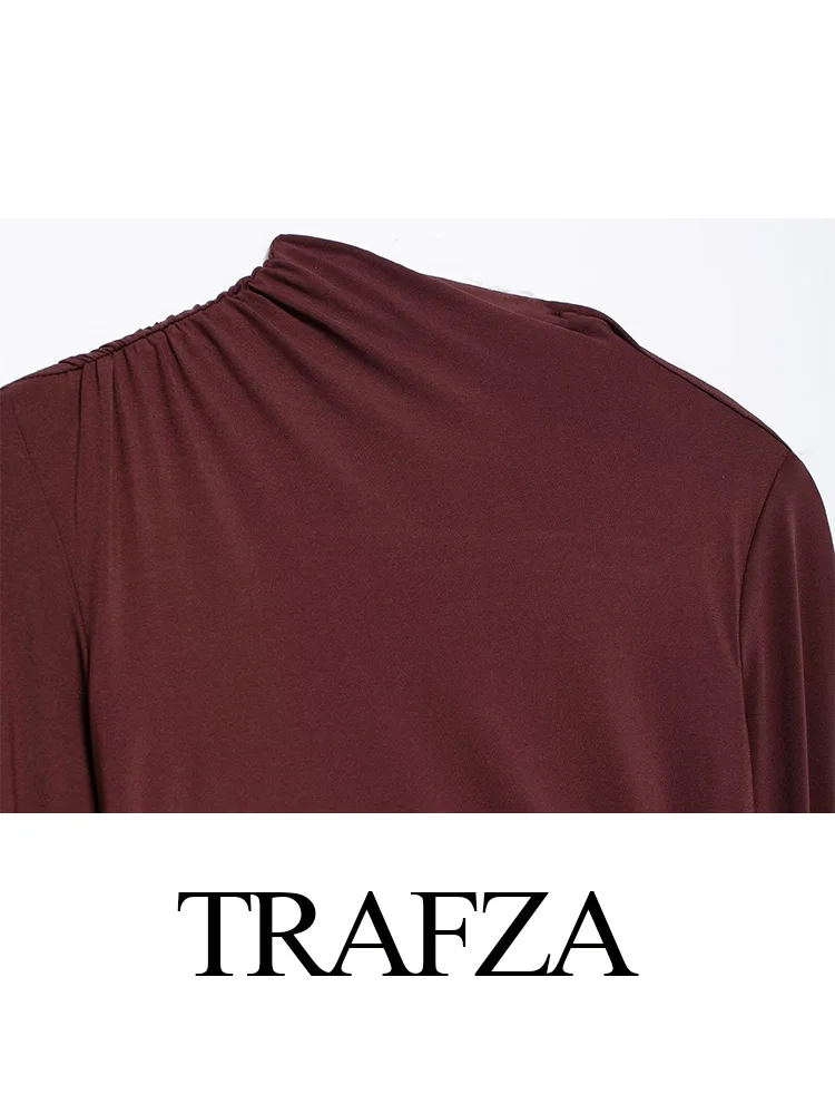 TRAFZA primavera mujer moda Simple plisado decoración vestido asimétrico mujer elegante ajustado sólido manga larga vestido Casual