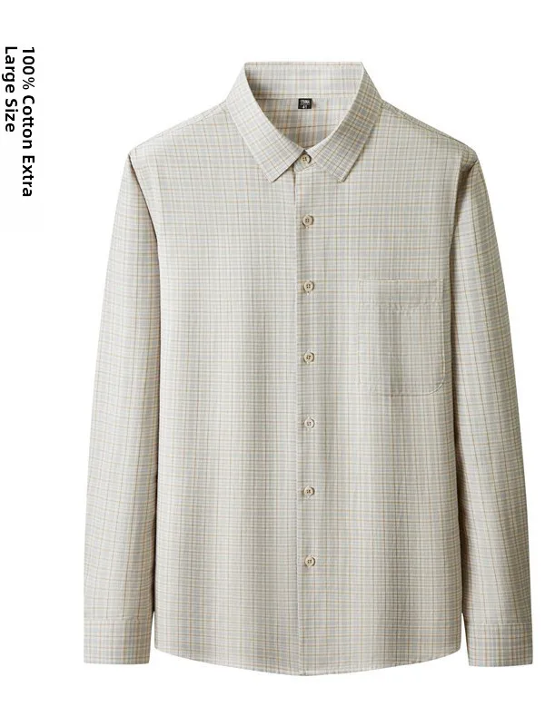 

plus Size Men's Casual Cotton Plaid irt Long Sve Busin Loose Fit Extra Large Big Man's Breathable Sweat Absorbent T-S...