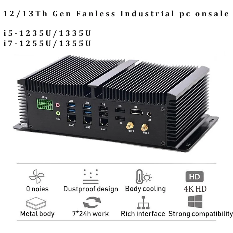 الكمبيوتر الصناعي 13th Gen i5-1335U/i7-1355U 8 COM 3 * LAN 2 * HDMI 1 * DP RS232,422,485 COM USB WIFI الكمبيوتر الصناعي