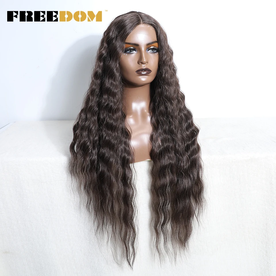 FREEDOM Synthetic Lace Front Wigs For Women 30 inches Long Deep Body Wavy Ombre Brown Blonde Highlight Cosplay Lace Wigs