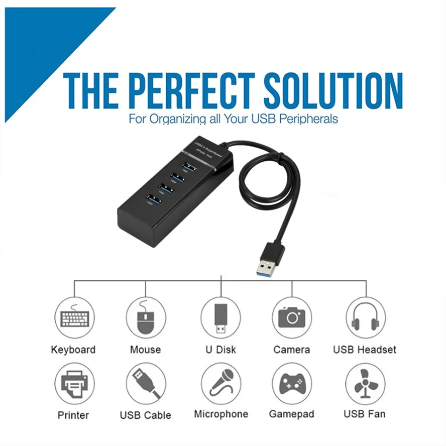 4 Ports USB HUB 3.0 5Gbps High Speed Multi USB Splitter USB 3.0 HUB Expander Power Adapter For PC Computer Laptop Accessories