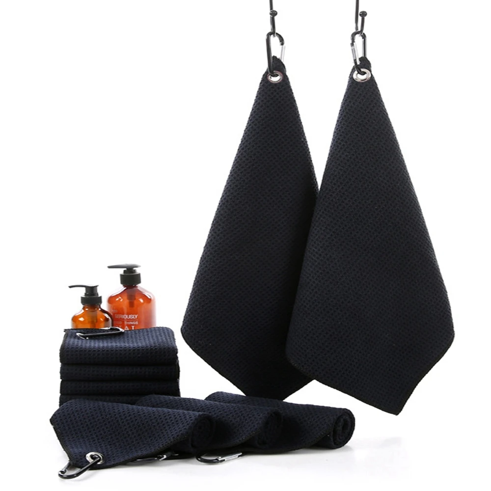 Black Balls Hands Microfiber Cleaning Towels With Carabiner Hook Golf Towel Cleans Clubs