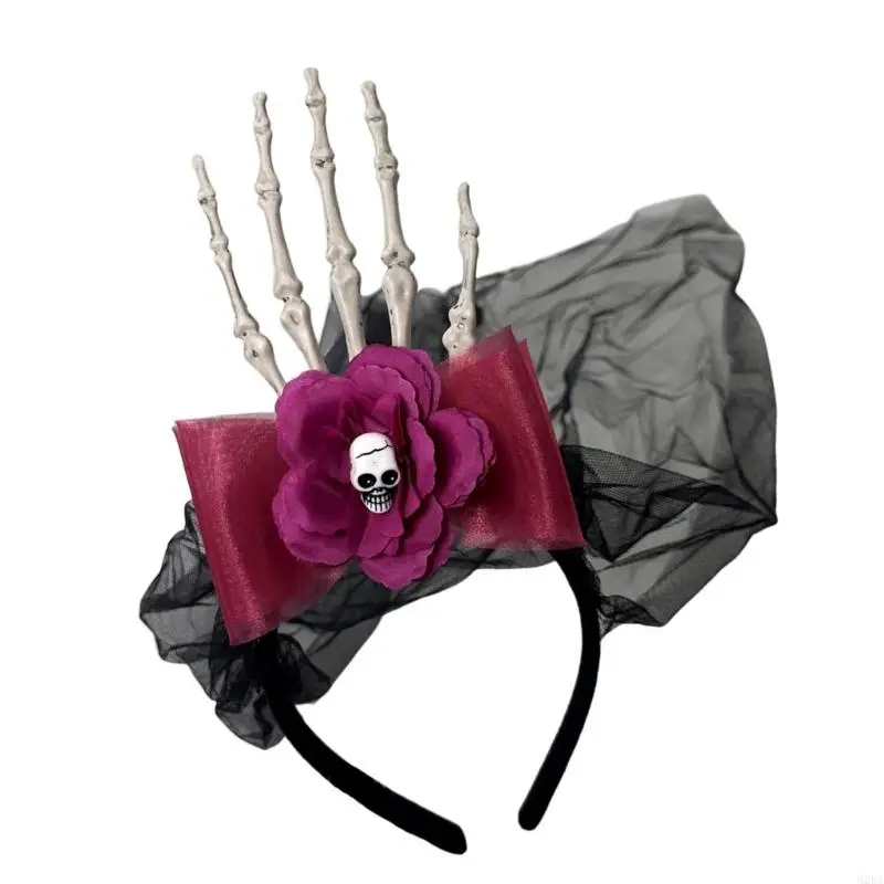 2025 Phong cách gothic mới có thể điều chỉnh bộ tóc Halloween với bộ xương thiết kế lưới băng đô phụ kiện cho phụ nữ nam giới