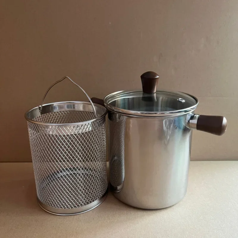 Stainless steel 304 fryer Household oil-saving skewer deepening pan Multifunctional fryer