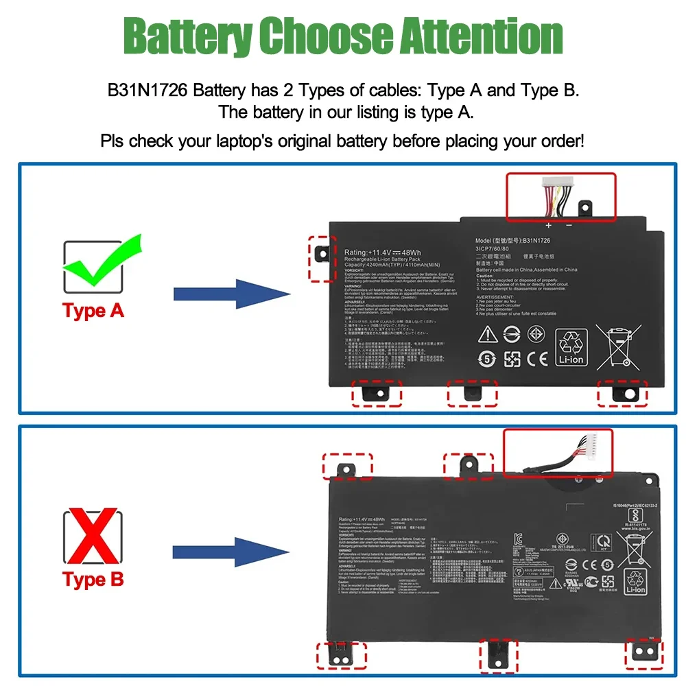 SKOWER B31N1726 Battery for ASUS A15 FA506IU A17 FA706II FX80 FX80G FX80GM FX86FE TUF Gaming FX504GD FX504GE FX505DT FX505DV