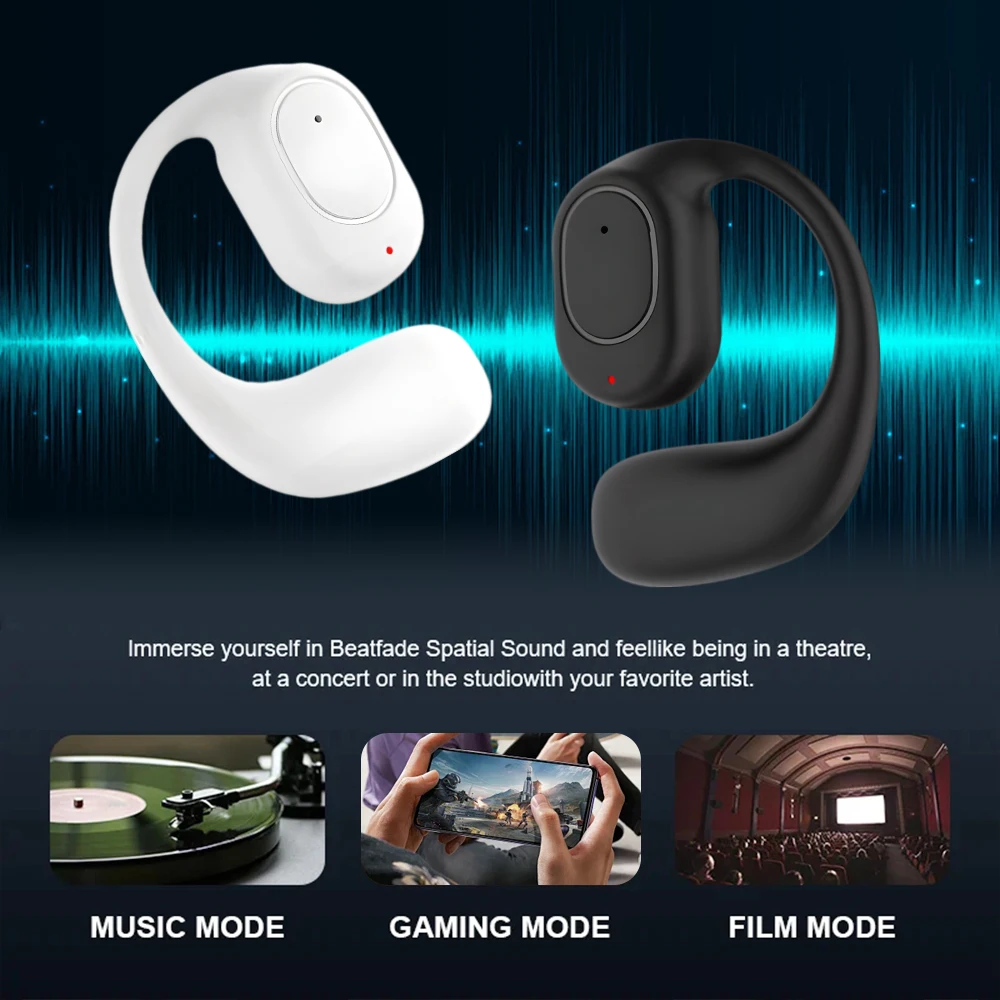 Bluetooth 5,3 drahtlose Kopfhörer Sport Hifi Musik Ohrhörer Ohr haken wasserdichtes Headset mit Mikrofon für Telefon Gaming Musik lernen