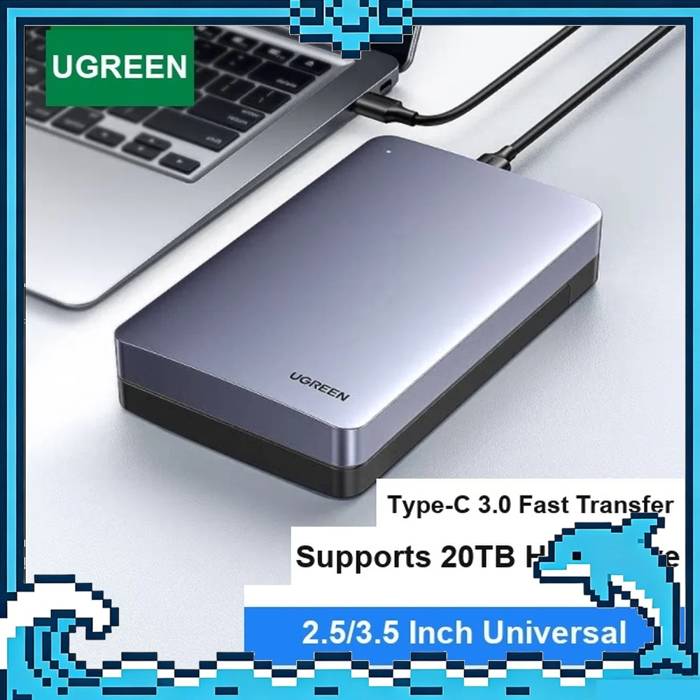 UGREEN 70502 CM301 Type-C SATA Hard Drive Enclosure USB 3.1 6Gbps Aluminum Case for 2.5/3.5 Inch HDD SSD Up to 18TB.