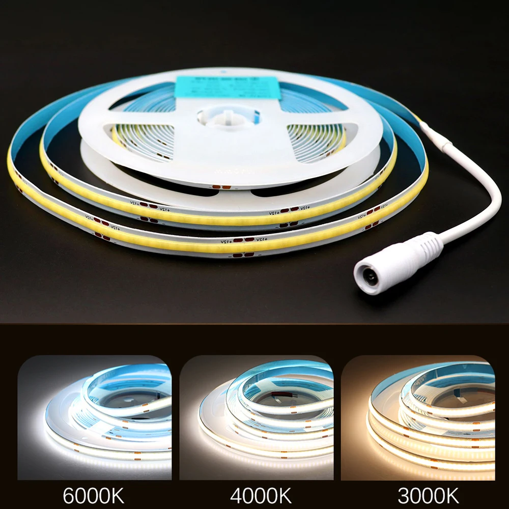 Linear Dimmable 24V 12V COB lampu Strip LED 8mm 320LEDs/M pita pita LED fleksibel untuk dekorasi kamar 3000K 4000K 6000K 5M 10M