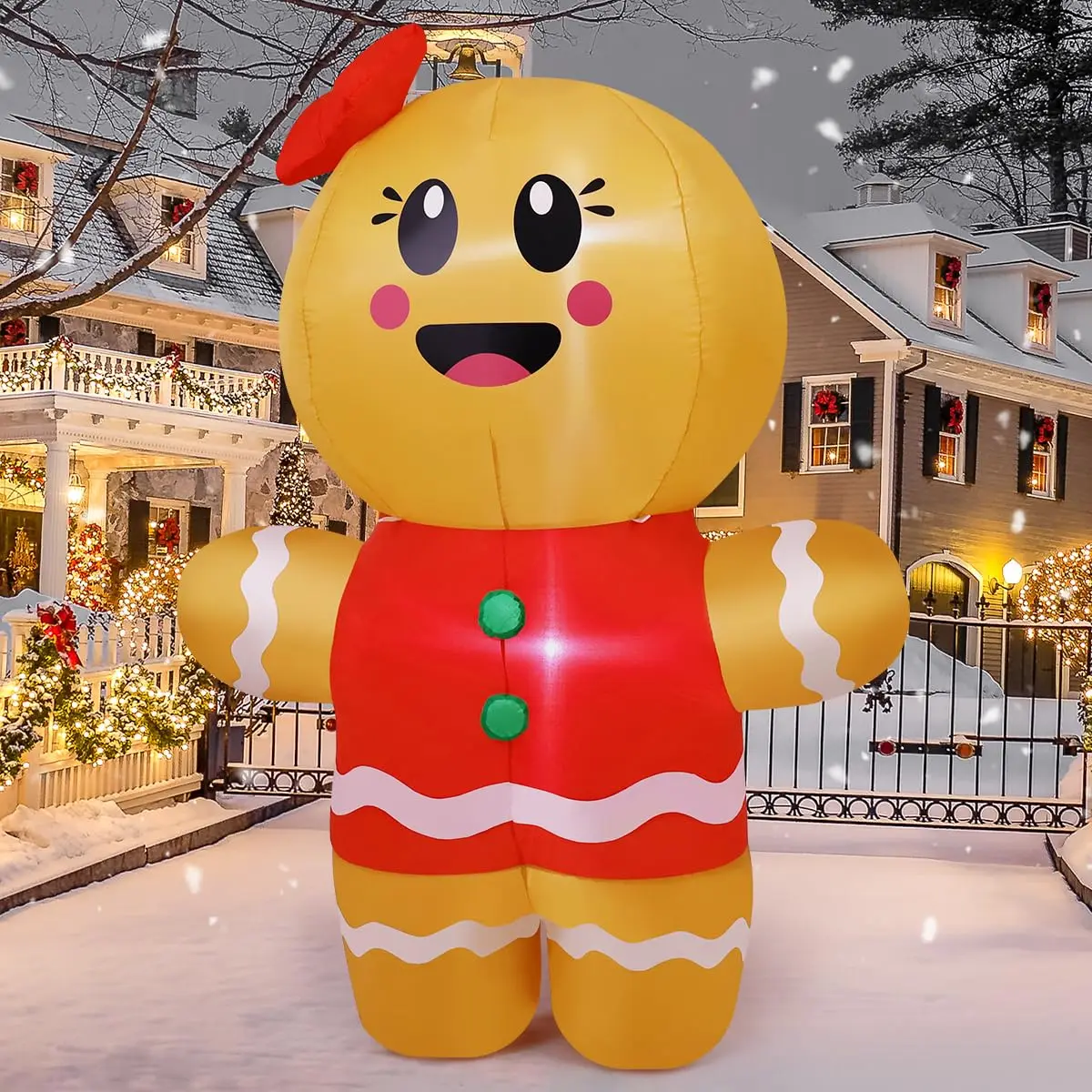 6.7 FT Gingerbread Man Inflatable Christmas Decorations LED Lights Outdoor Christmas Display Clearance Gingerbread