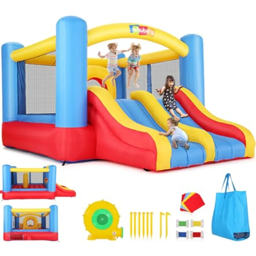 

Inflatable Bounce House for 3-6 and 8-12 Indoor/Outdoor 12 x 9FT Jumping Castle with Double Slide and Center Hoop Durable Polye