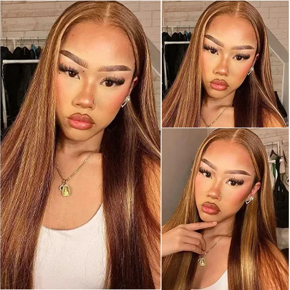 Выделите парик 100% человеческие волосы, прямые 13x6 HD, кружевные фронтальные парики, медовый блондин, 13x4, парики из натуральных волос на кружеве для женщин, 30 дюймов