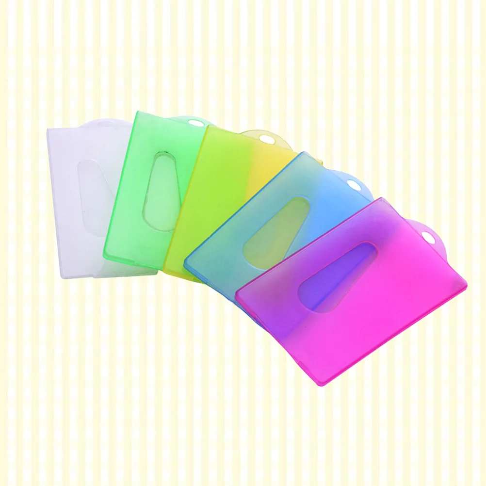 

20pcs Candy Color Id Holder Premium Hard Plastic Card Sleeve For Name Badge Work School Office Use Transparent Ic Card Protector