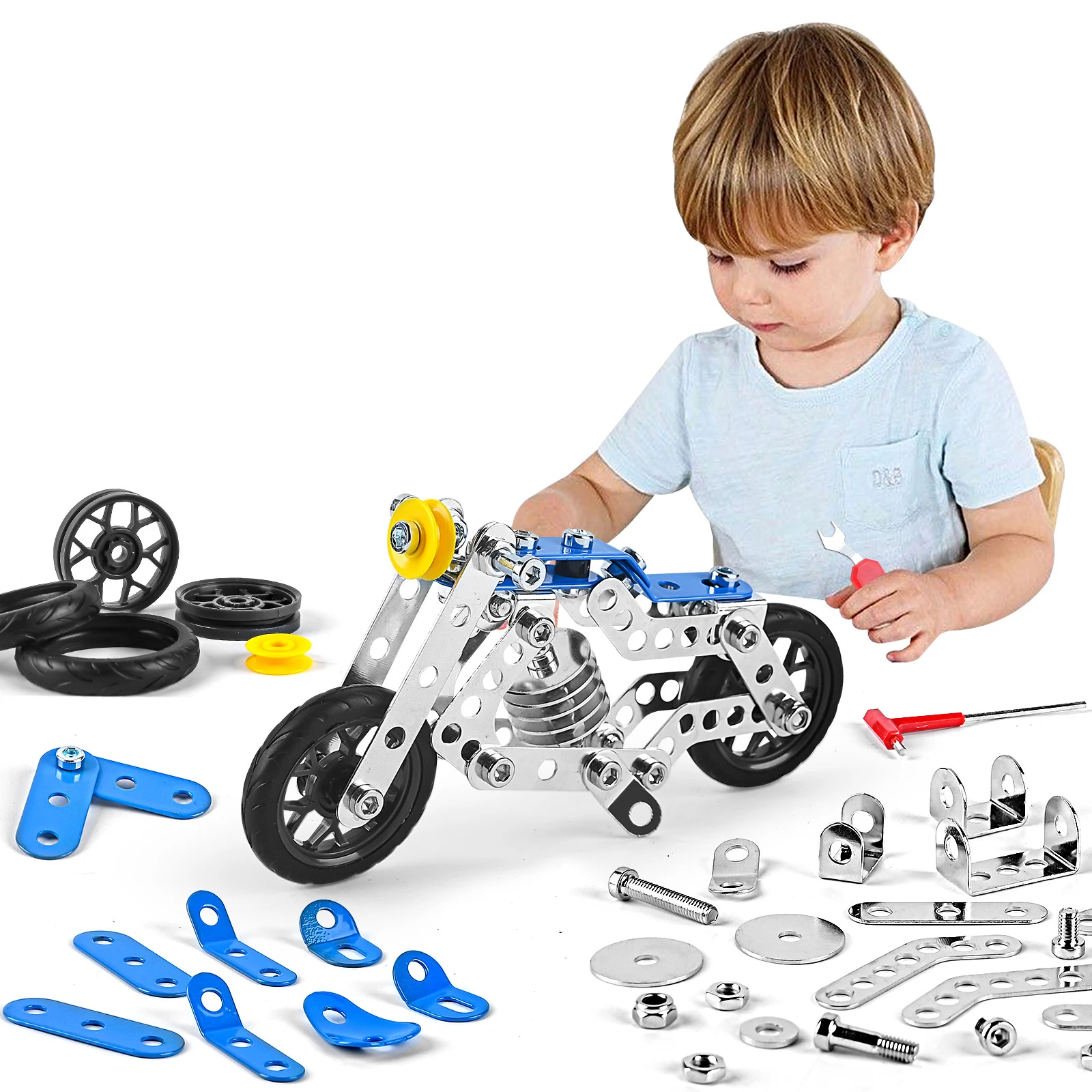 Children's Puzzle Toys Metal Assembled Motorcycle Building Block Toys Screws And Nuts Assembled 3D Mechanical Models Boys' Gifts