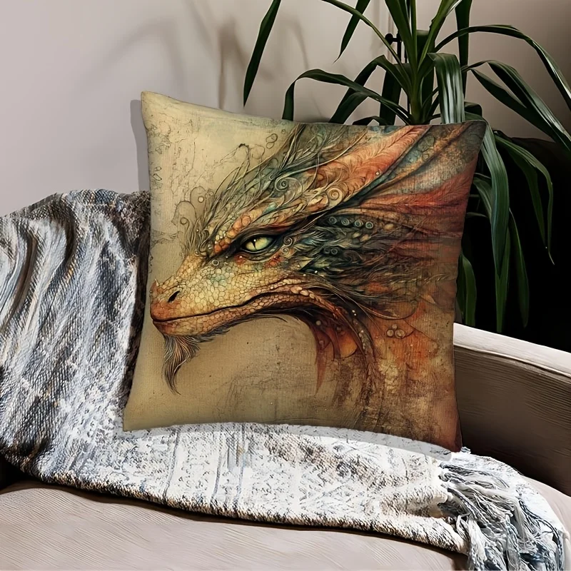 Fantasy Dragon Head Throw Pillow Cover for Sofa Couch Decorative Cushion Art Print Home Decor Gift