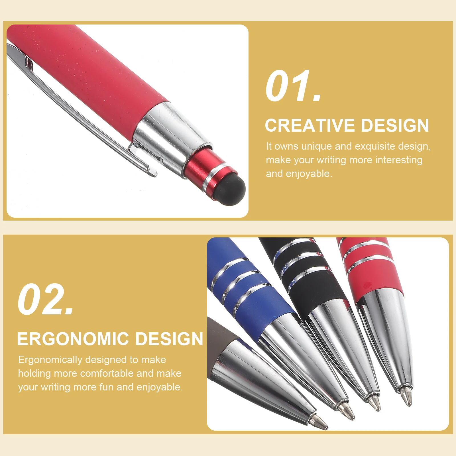

4Pcs Metal Stylus Ballpoint Pen Premium Material Comfortable Grip Daily Use Writing Pens for Adults Students Portable