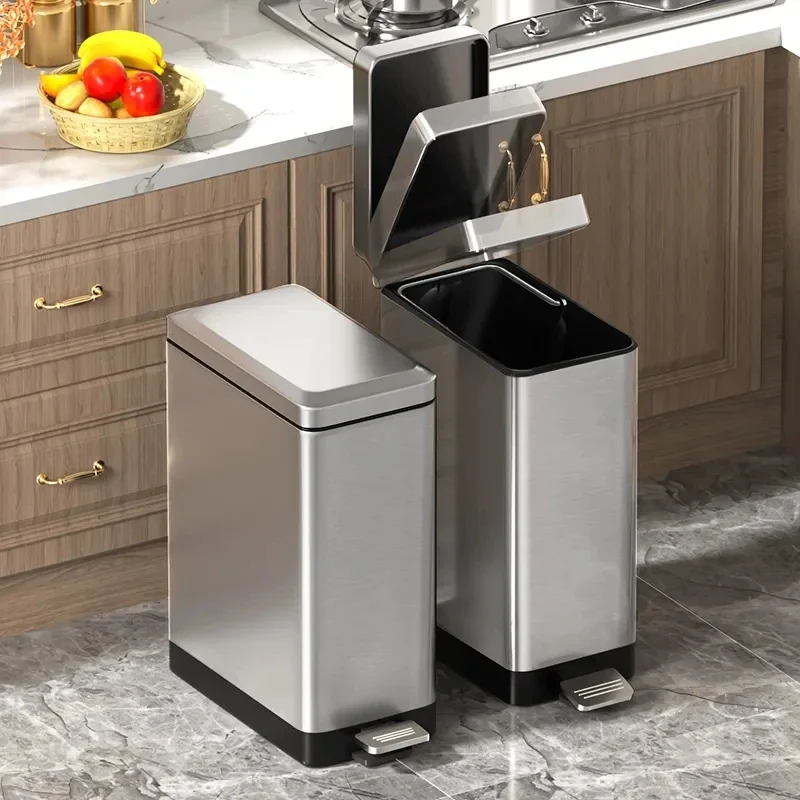 

Кухонный мусорный бак из нержавеющей стали, креативный новый кухонный мусорный бак большой емкости с узкими щелями, перерабатывающий мусорный бак с крышкой